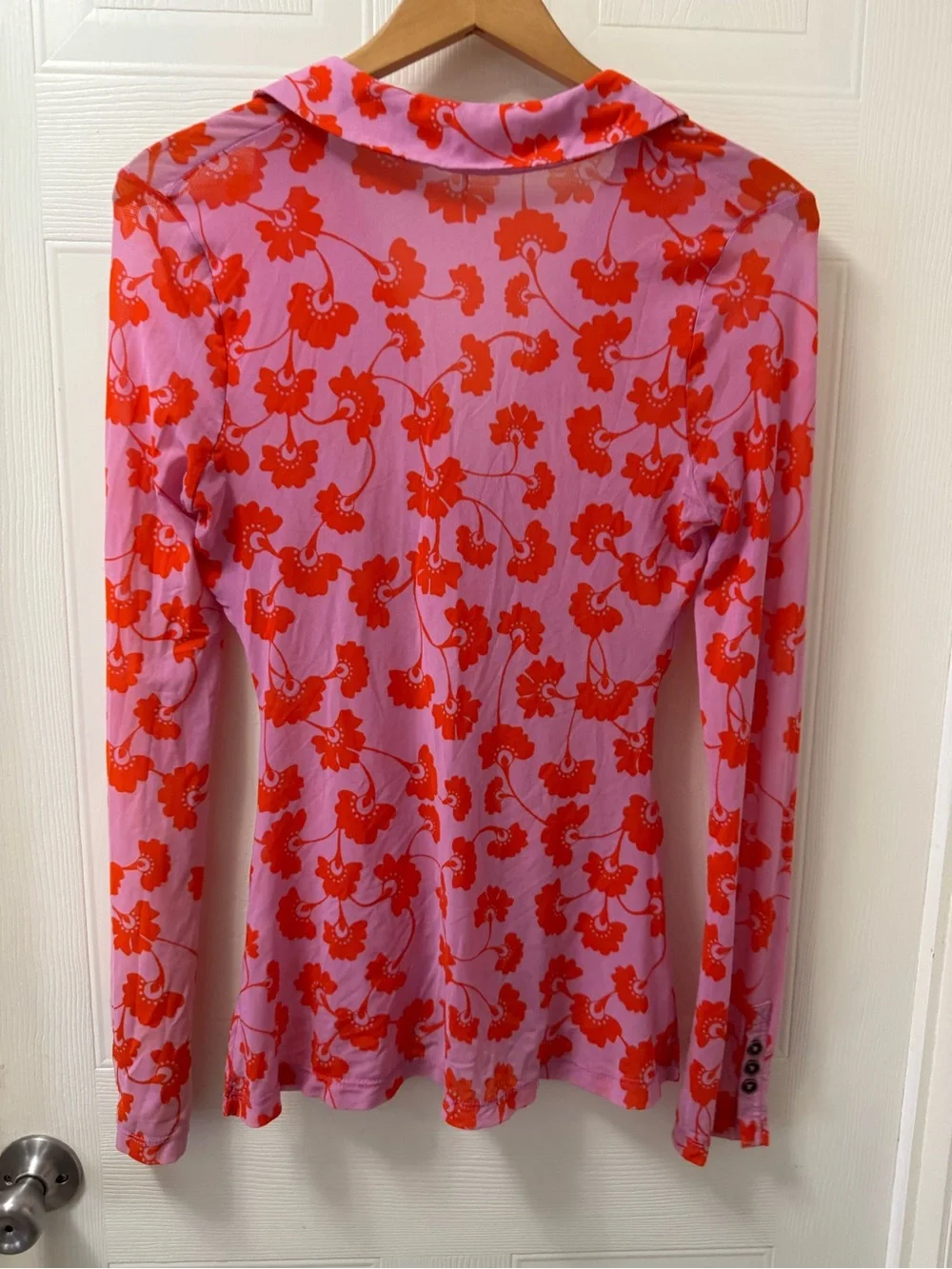 Free People Pink Button-Down Top with Red Floral Print